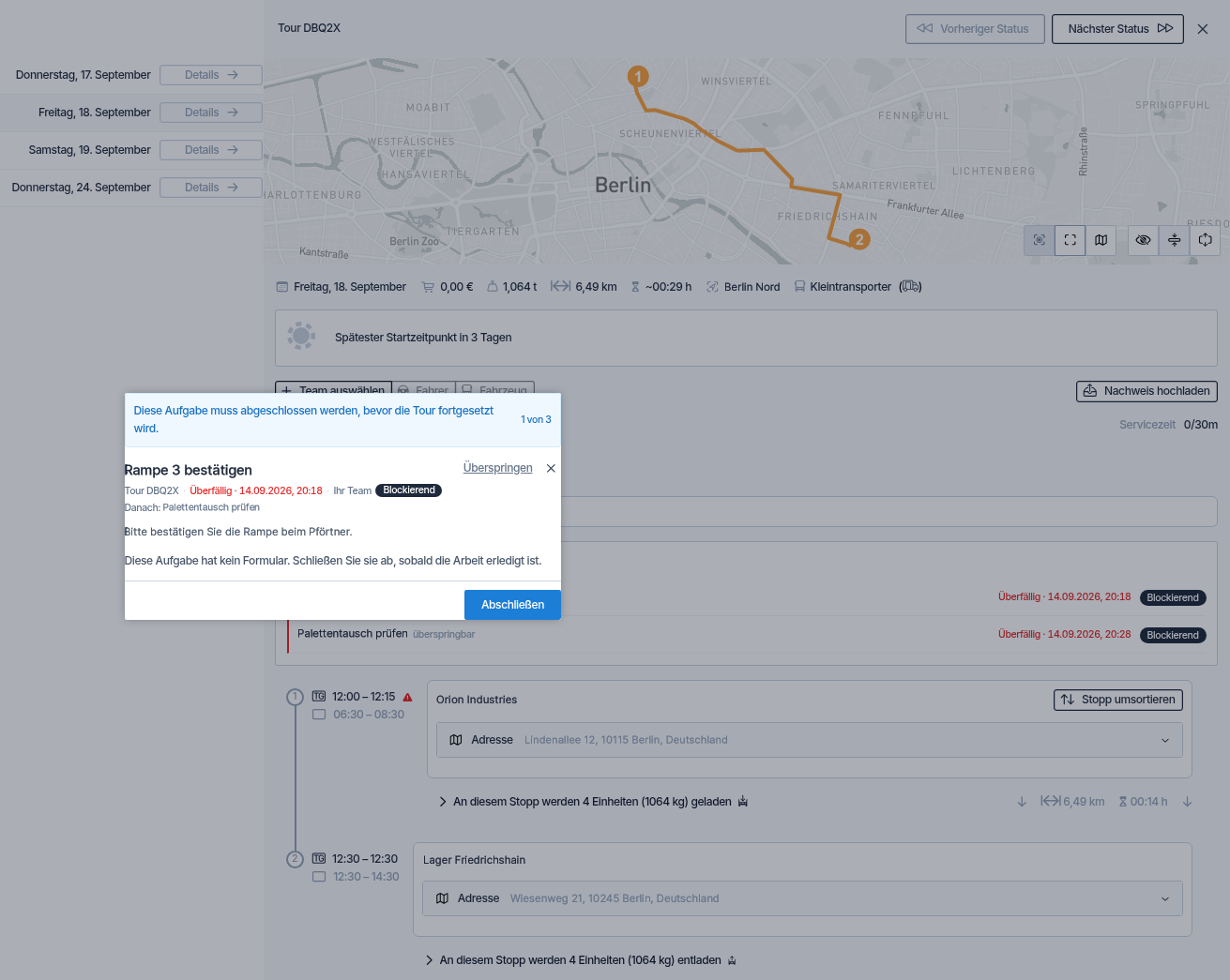 The blocking-task window in Orbit Connect showing task 1 of 3