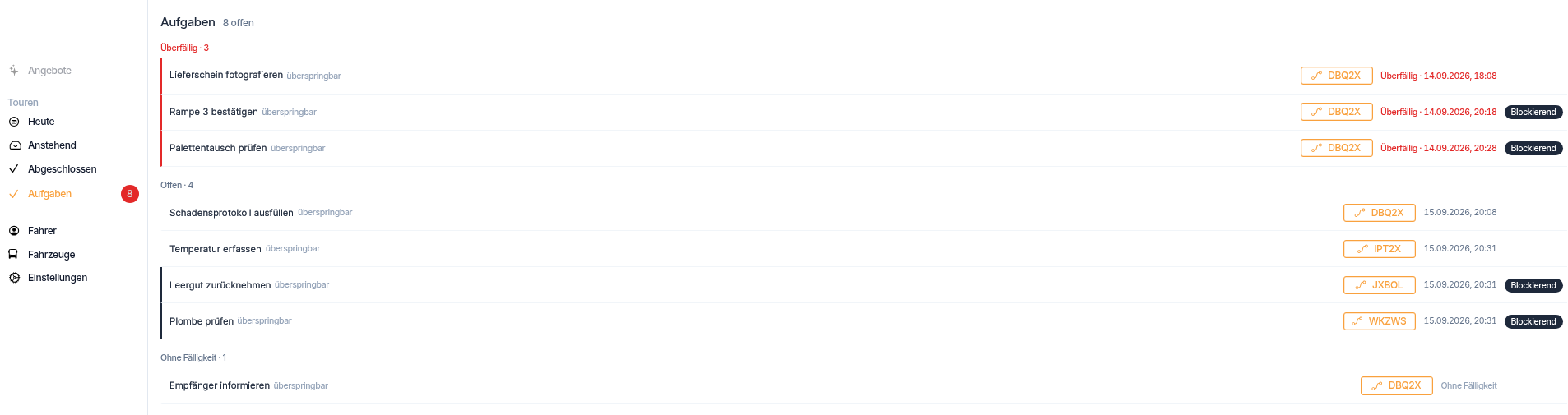 The Tasks list in Orbit Connect, grouped into overdue, open and undated tasks